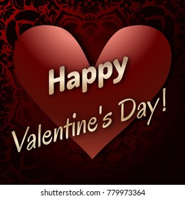 Glossy heart. against the background of the mandala pattern. Valentine's Day. Festive Greeting Card.