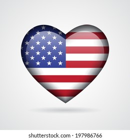 Glossy heart with american flag. EPS10 vector