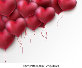 Glossy heart balloons. Valentines day holiday sign. Vector illustration, heart shape. Place for text. Festive decoration element. Love concept. 