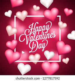 Glossy Heart decorated blurred background with stylish lettering of Happy Valentine's Day.