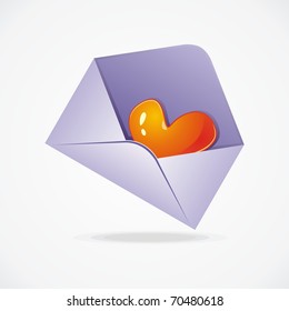 Glossy heart in envelope on white background. Vector illustration