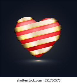 Glossy Heart with Golden Stripe for Happy Valentine's Day celebration.