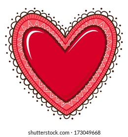 Glossy heart with lace edging. Sketch vector element for romantic design
