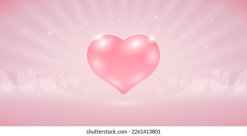 Glossy Heart on Light Pale Pink Background. Vector clipart for Valentine's Day project.