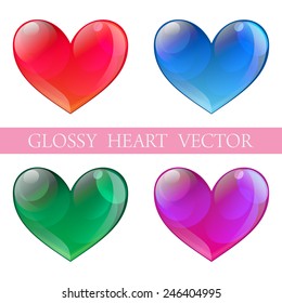 Glossy heart in red,green,blue and violet color for multi-purpose use