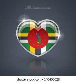 Glossy heart shape flags of the Worlds: Commonwealth of Dominica