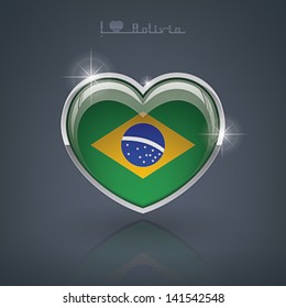 Glossy heart shape flags of the Worlds: Federative Republic of Brazil
