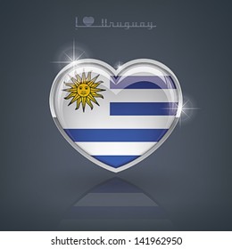 Glossy heart shape flags of the Worlds: Oriental Republic of Uruguay reflex and shadow are transparent. Vector artwork set saved as an Adobe Illustrator version 10 EPS.
