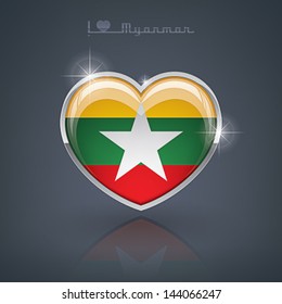 Glossy heart shape flags of the Worlds: Republic of The Union of Myanmar