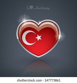 Glossy heart shape flags of the Worlds: Republic of Turkey