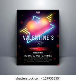 Glossy heart shape on black background for Valentine's Day template and flyer design.