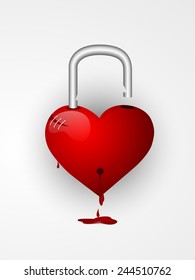 El corazón brillante formó un bloqueo rojo sobre el fondo gris para el Día de San Valentín.
