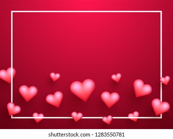 Glossy heart shapes decorated red background for valentine's day celebration.