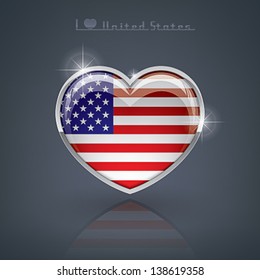 Glossy heart snap flags of the Worlds: United States of America