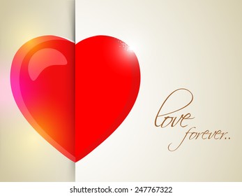 Glossy heart with text Love Forever for Happy Valentines Day celebration.