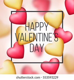 Glossy hearts decorated, Greeting Card design for Happy Valentine's Day celebration.