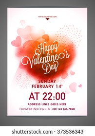 Glossy hearts decorated Pamphlet, Banner or Flyer design for Valentine's Day Party celebration.