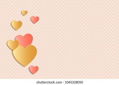 Glossy hearts on backgroun with dots and copyspace. Layout of a card for Mother's Day. Vector.