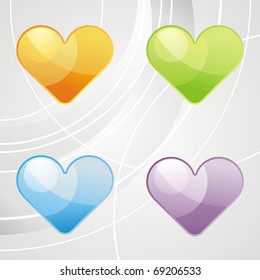 glossy hearts on grey background. Vector illustration