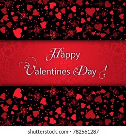 Glossy hearts. Valentine's Day. Festive Greeting Card. Decorated with a mandala pattern.