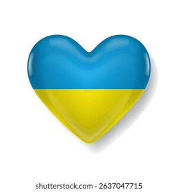 Glossy heart-shaped icon with the Ukrainian flag colors – blue on top and yellow on the bottom. Symbol of love, support, and patriotism.