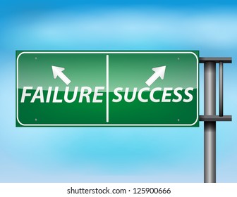 Glossy highway sign with Failure and Success on a blue background.