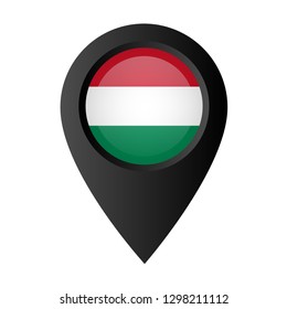 glossy hungary circle flag and map pointer