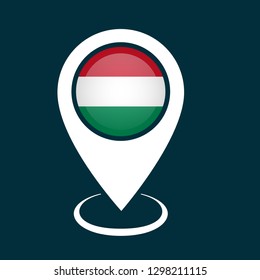 glossy hungary circle flag and map pointer