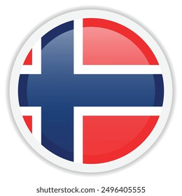 Glossy icon with flag of Norway on it. Round vector icon with shadow underneath. Icon for mobile apps, UI and web design