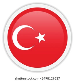 Glossy icon with flag of Turkey on it. Round vector icon with shadow underneath. Vector icon, EPS10