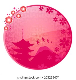 glossy icon with Japanese view and space for text (vector eps10)