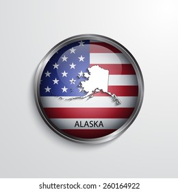 Glossy icon with map of Alaska. EPS10 vector