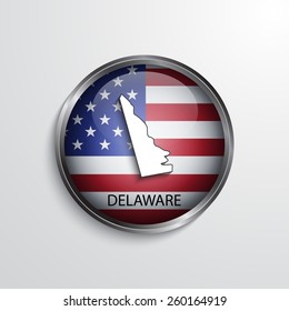 Glossy icon with map of Delaware. EPS10 vector