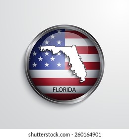 Glossy icon with map of Florida. EPS10 vector