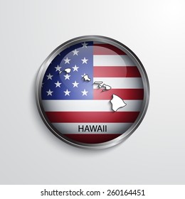 Glossy icon with map of Hawaii. EPS10 vector