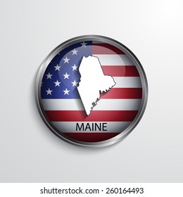 Glossy icon with map of Maine. EPS10 vector
