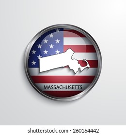 Glossy icon with map of Massachusetts. EPS10 vector