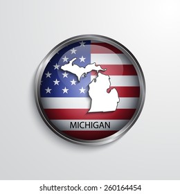 Glossy icon with map of Michigan. EPS10 vector