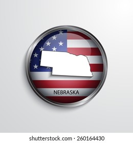 Glossy icon with map of Nebraska. EPS10 vector