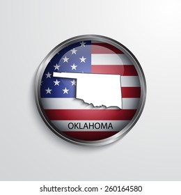 Glossy icon with map of Oklahoma. EPS10 vector