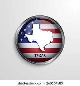 Glossy icon with map of Texas. EPS10 vector