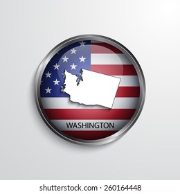 Glossy icon with map of Washington. EPS10 vector