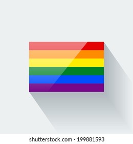 Glossy icon with rainbow flag isolated on white background