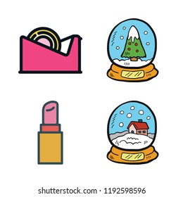 glossy icon set. vector set about wrapper, lipstick and snow globe icons set.