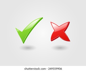 Glossy icons of check and cross marks