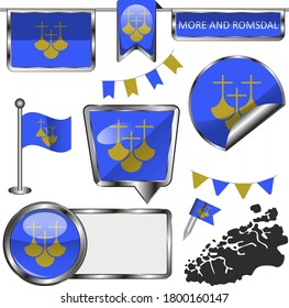 Glossy icons with flag of More and Romsdal or More og Romsdal county, Norway country. Vector image