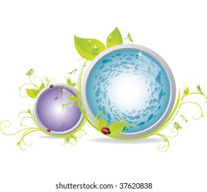 Glossy Icons with a habitat of leaves, vines, and insects