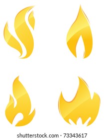 Glossy icons of orange flames and fire set