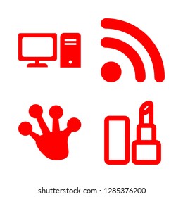 glossy icons set with rss feed symbol, lipstick and frog paw shape vector set