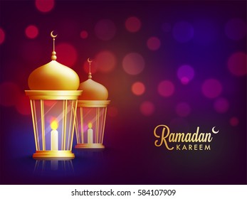 Glossy illuminated Lamps on abstract background for Holy Month of Muslim Community, Ramadan Kareem celebration.